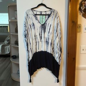 Take Cover by Penbrooke,Navy/White,Tie Dye,V-Neck,Boho Style Cover Up,Medium,NWT